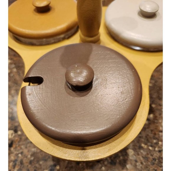 MCM Wood and Glass Retro 60S Lazy Susan Condiment Server Lids - Picture 6 of 10